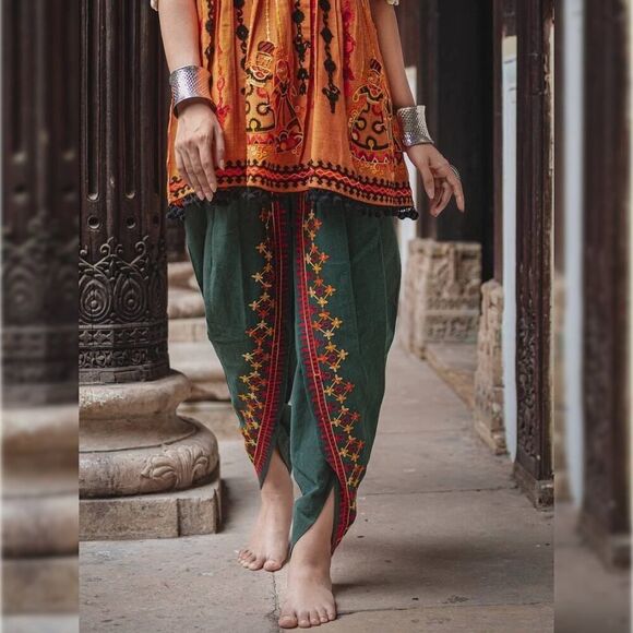 NWT Mesmora Green Orange Embroidered Kedia And Tulip Pants‎ Set Medium - Picture 7 of 12